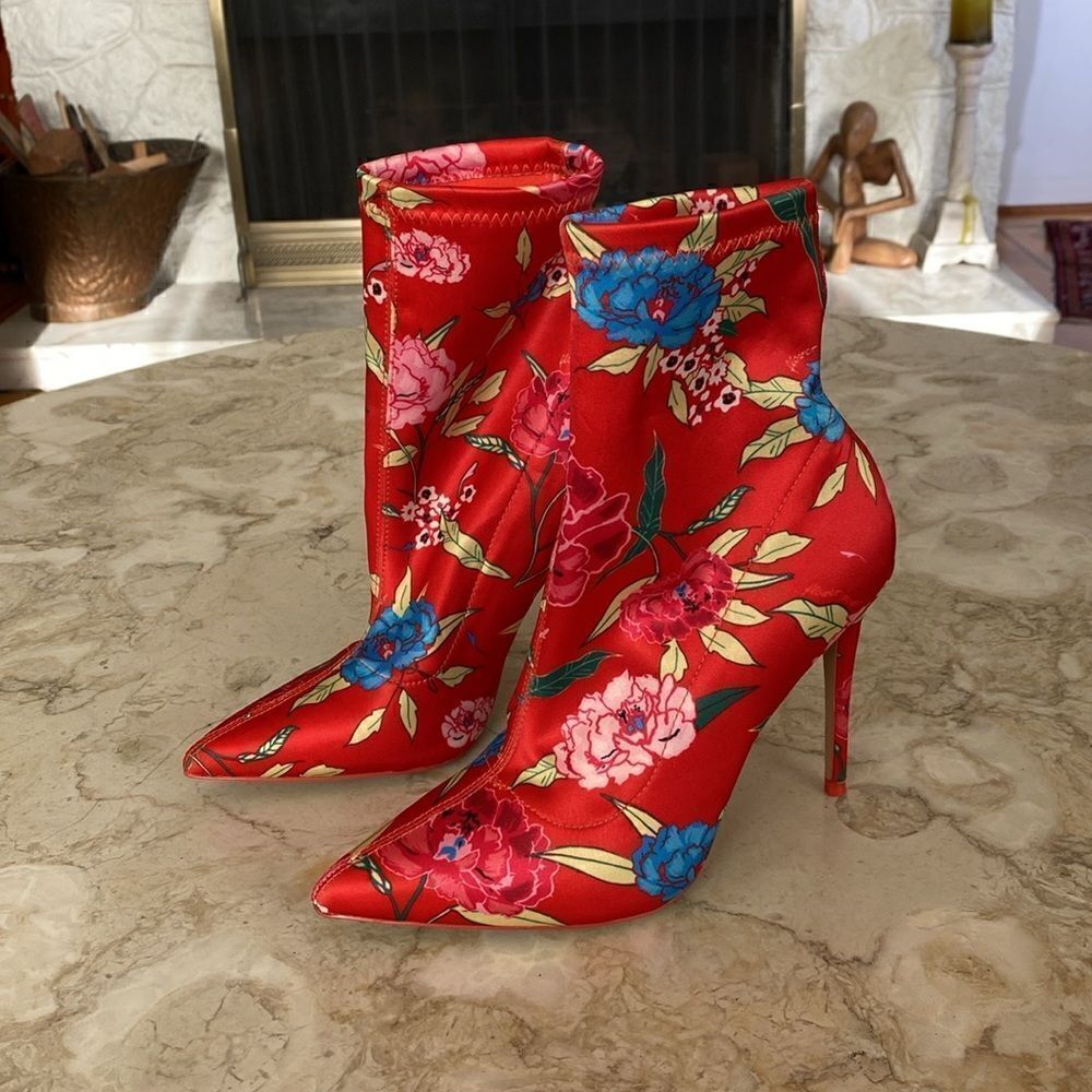 NWOT Aldo Cirelle Stiletto Sock Booties Floral Print - Picture 4 of 13